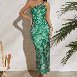Floral Print One Shoulder Draped Backless Dress